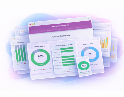 Panel de KPIs de asistencia en Wisess